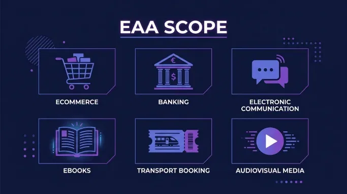 Diagram of the six service categories covered by the European Accessibility Act